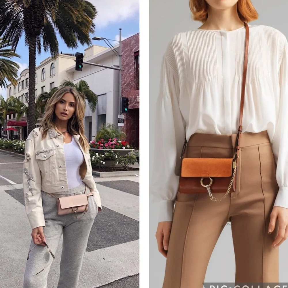 Chloe Blush Mini Faye Wallet Chain Leather Crossbody Bag Purse Chloé Micro WOC